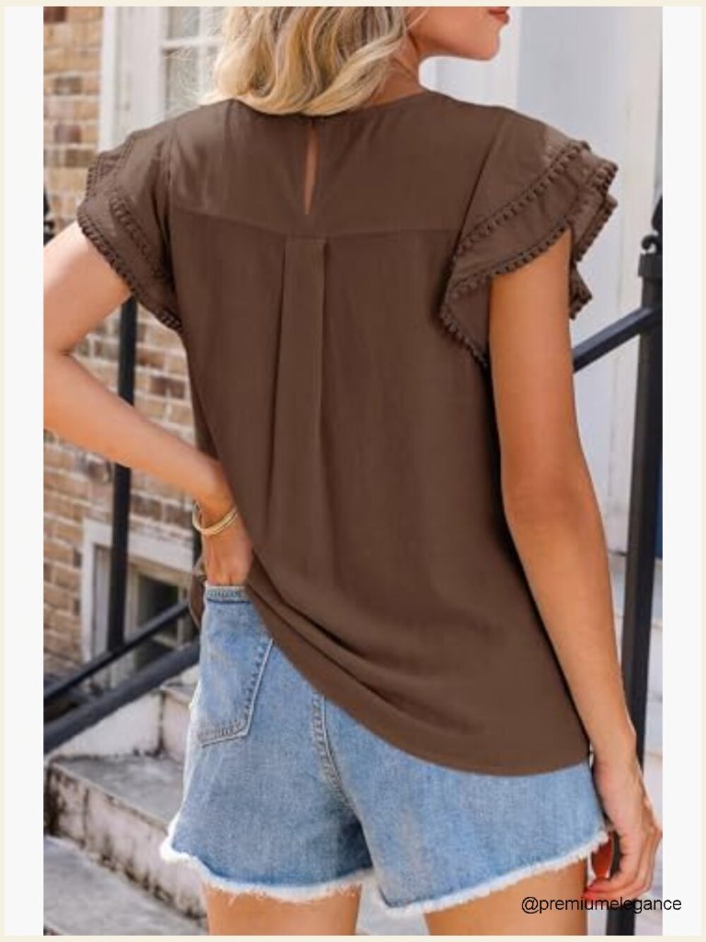 Ruffle Cap Sleeve Blouse Tunic Top Summer Casual Crew Neck Button Down - Picture 3 of 7